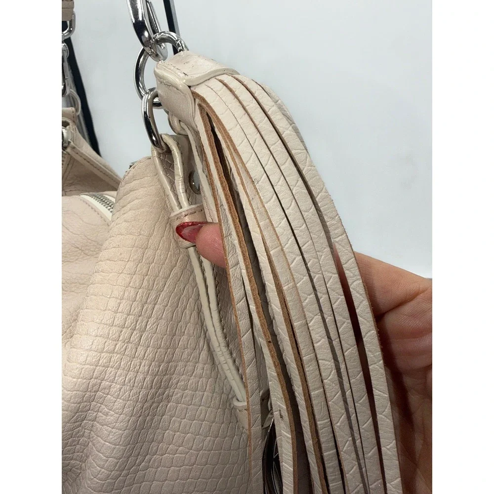 Michael Kors Beige Snake Embossed Leather Hobo Shoulder Bag Silver Hardware